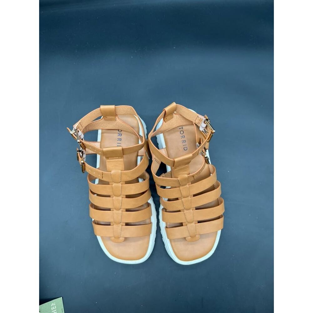 Torrid Gladiator TAN Chunky Faux Leather Platform Sandals Womens Sz 7.5WW - Picture 2 of 6